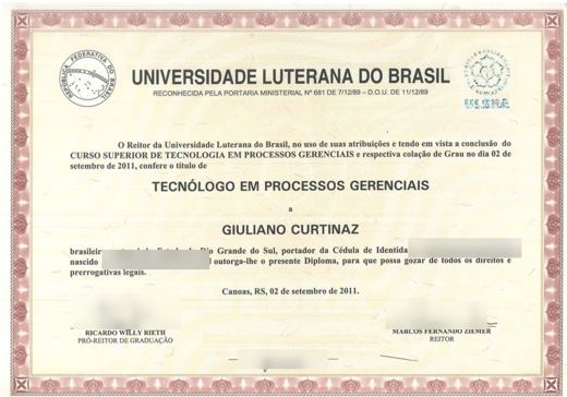 Certificado: Tecnólogo em Processos Gerenciais