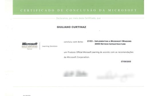 Certificado: Implementing a Microsoft Windows 2000 Network Infrastructure