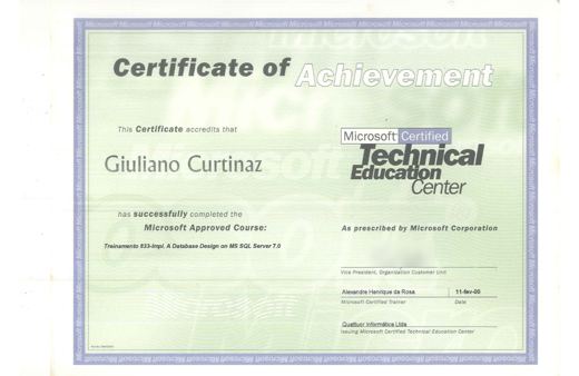 Certificado: Database Design on MS SQL Server 7.0