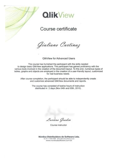 Certificado: QlikView for Advanced Users