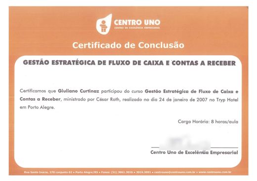 Certificado: Gestão Estratégica de Fluxo de Caixa e Contas a Receber