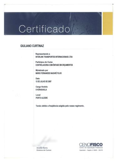 Certificado: Controladoria com ênfase em orçamentos